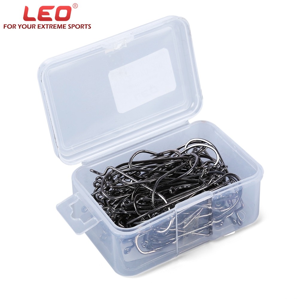 LEO 27570 100pcs / Lot Crank Fishing Hook High Carbon Steel Worm Sharp Barbed Fish Tackle