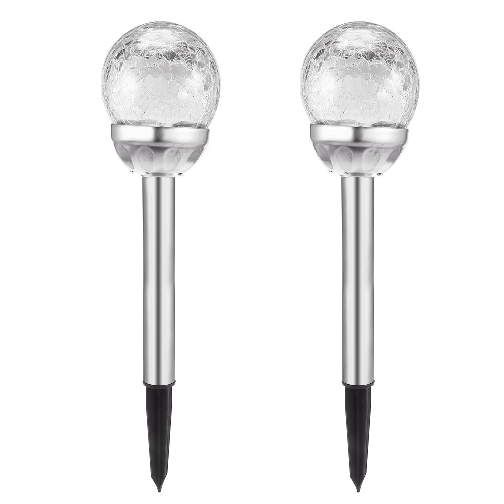 2pcs Solar Crackle Glass Globe Light LED Color Changing Lawn Lamp Outdoor Decorative Lighting