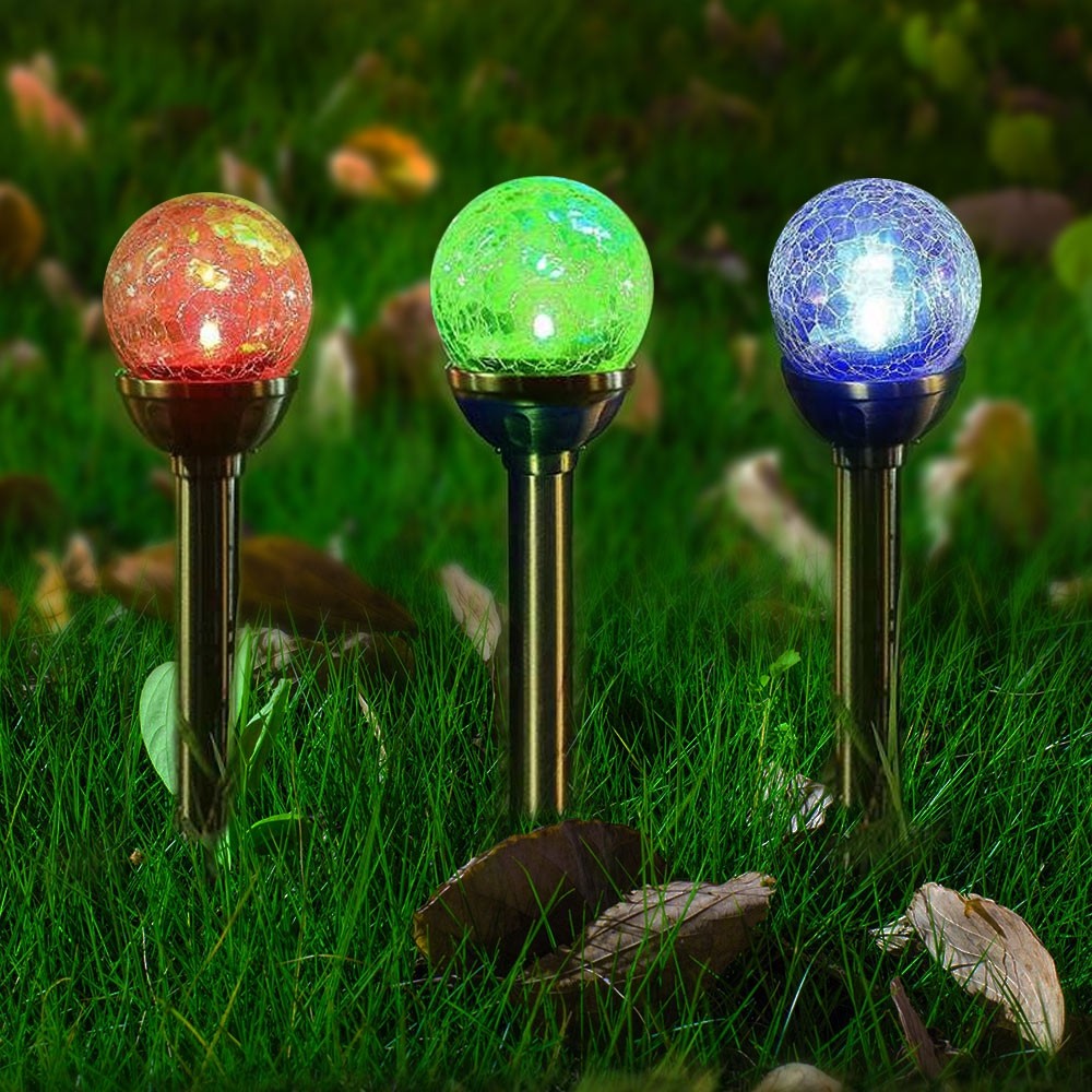 2pcs Solar Crackle Glass Globe Light LED Color Changing Lawn Lamp Outdoor Decorative Lighting