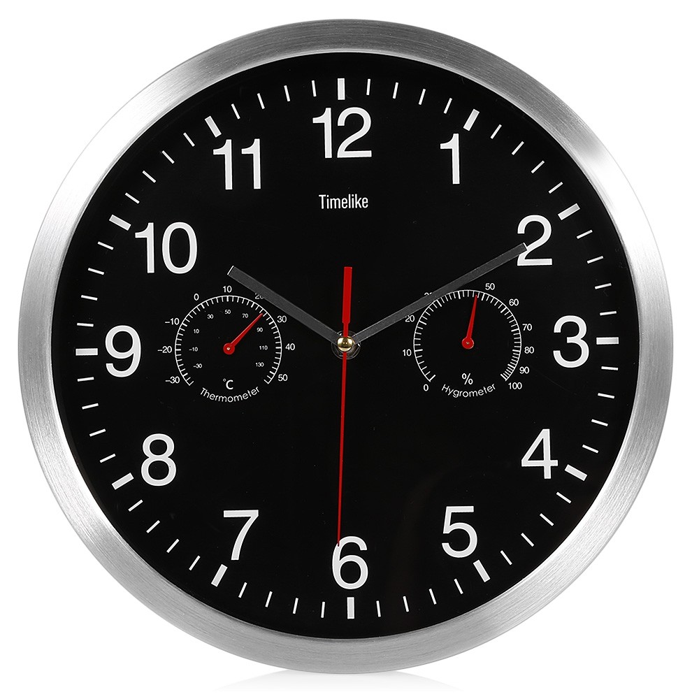 32cm Silent Wall Metal Clock Thermometer Hygrometer Quiet Sweep Movement No-ticking Home Art Decor
