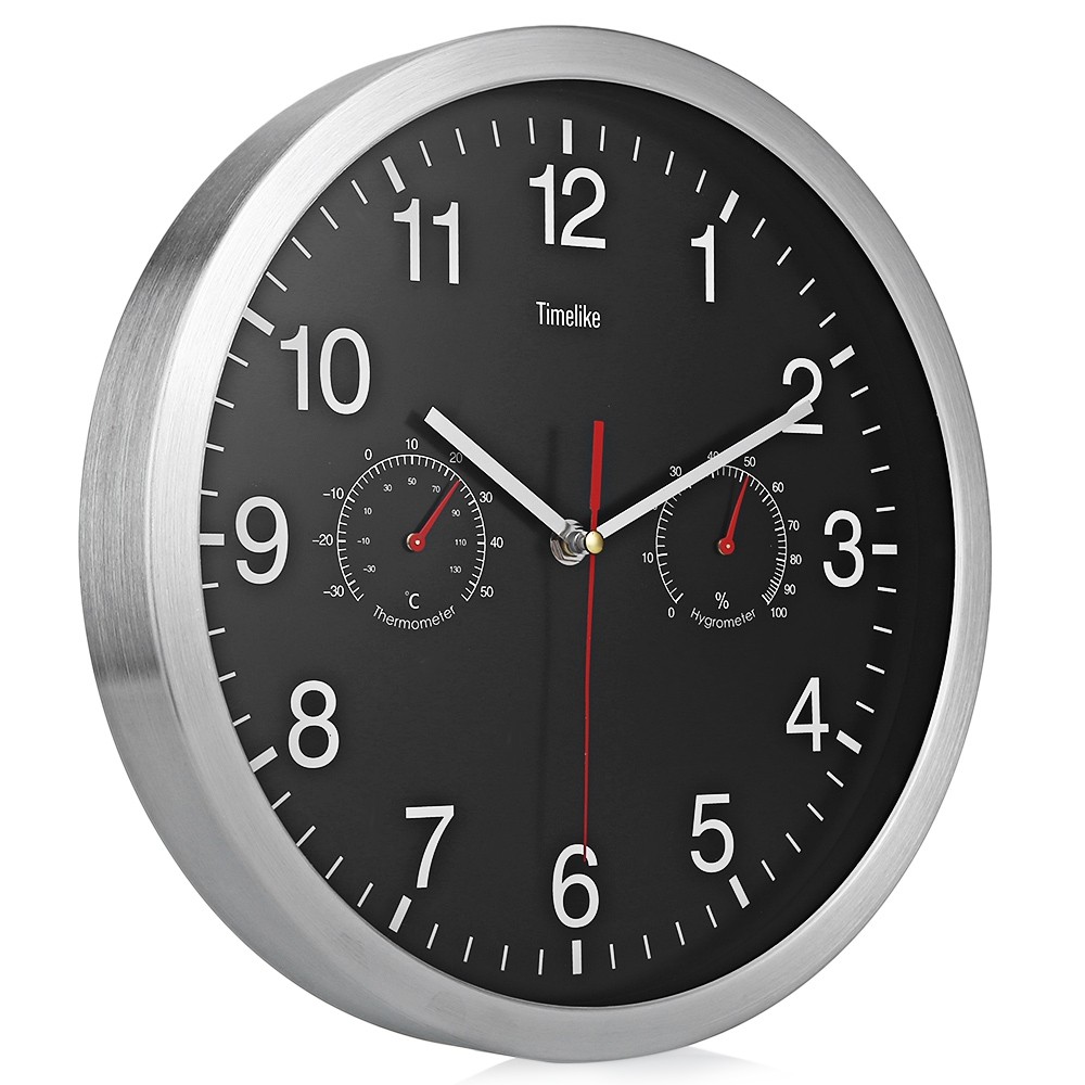 32cm Silent Wall Metal Clock Thermometer Hygrometer Quiet Sweep Movement No-ticking Home Art Decor