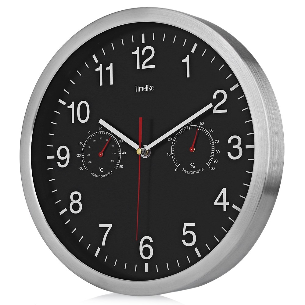 32cm Silent Wall Metal Clock Thermometer Hygrometer Quiet Sweep Movement No-ticking Home Art Decor