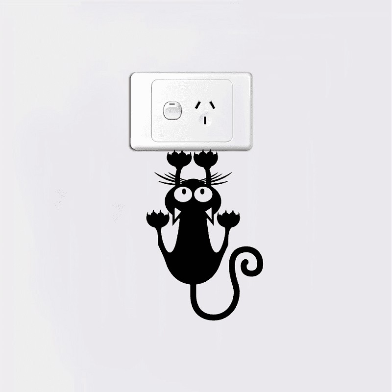 Cat Hanging On Light Switch Sticker Wall Decal Art Vinyl Cartoon Cat Stickers