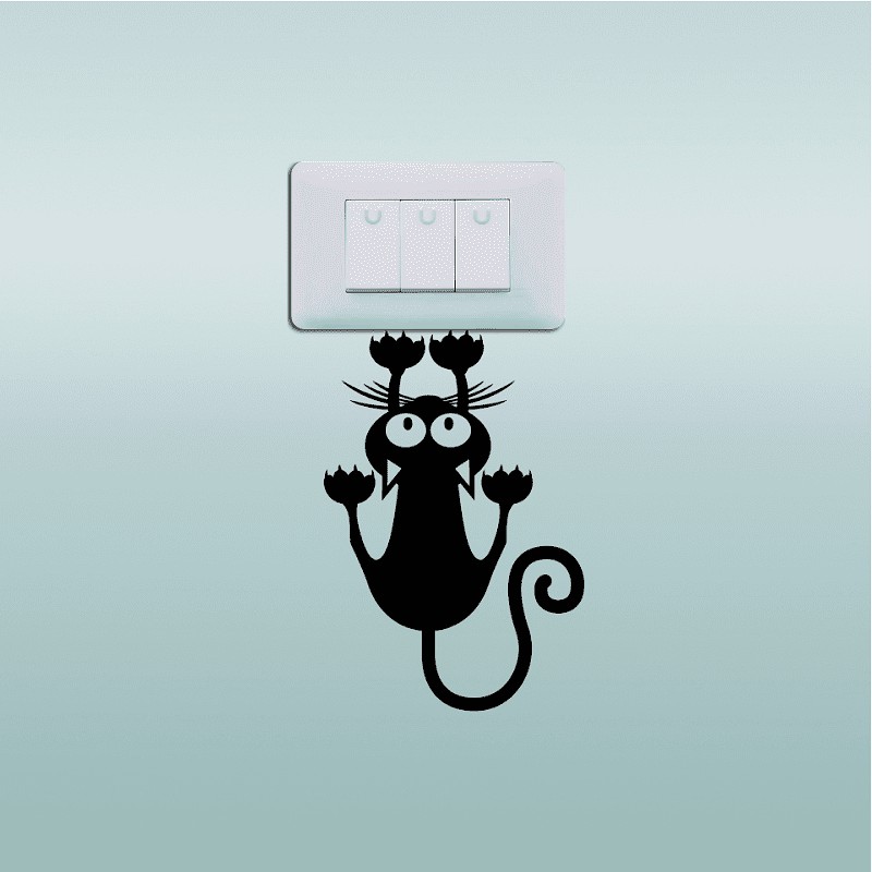 Cat Hanging On Light Switch Sticker Wall Decal Art Vinyl Cartoon Cat Stickers