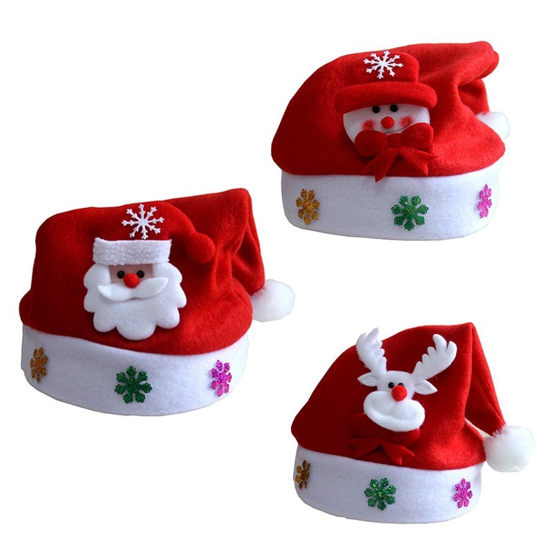 3Pcs New Christmas Hat with Snowman Santa Claus and Deer For Kids and Adults