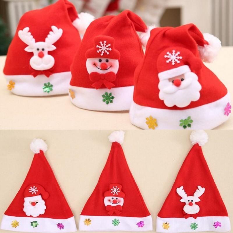3Pcs New Christmas Hat with Snowman Santa Claus and Deer For Kids and Adults