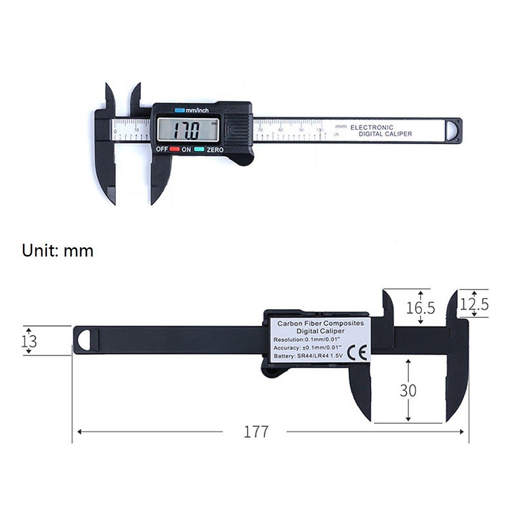 Black 100mm LCD Digital Electronic Carbon Fiber Vernier Caliper Gauge Measuring Tool - Plastic bag packaging