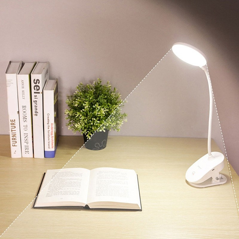 USB Rechargeable Clip LED Table Lamp Dimmable Touch Eye Protection