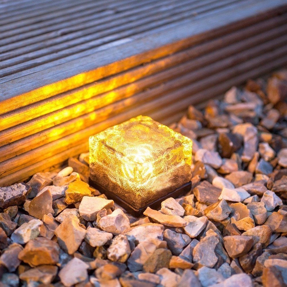 OMTO Solar LED Outdoor Ground Crystal Glass Brick Lawn Garden Decoration Lamp