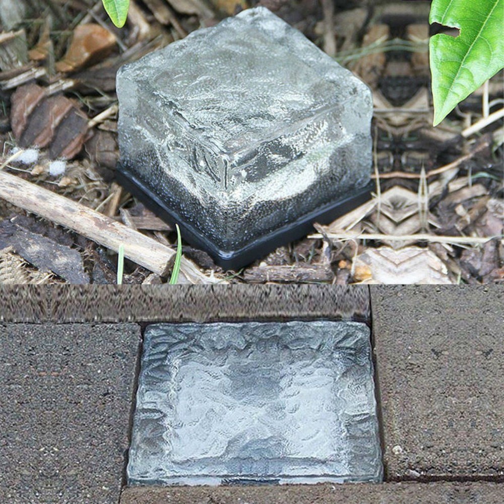 OMTO Solar LED Outdoor Ground Crystal Glass Brick Lawn Garden Decoration Lamp