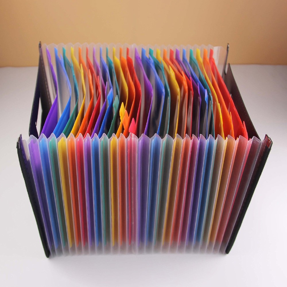 Stretchable File Organizer 24 Pockets Thickened PP Material for Office / School / Home Organization