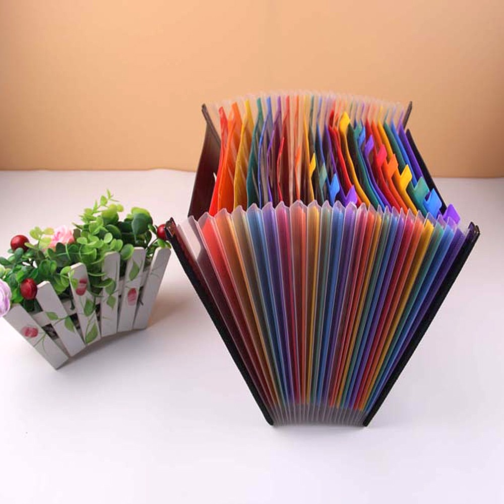 Stretchable File Organizer 24 Pockets Thickened PP Material for Office / School / Home Organization