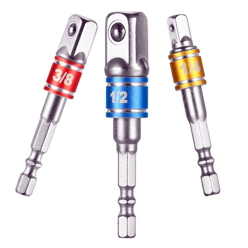 1/4 3/8 1/2 Inch Socket Adapter Set Drill Bits Driver Extension 3pcs Hex Shank