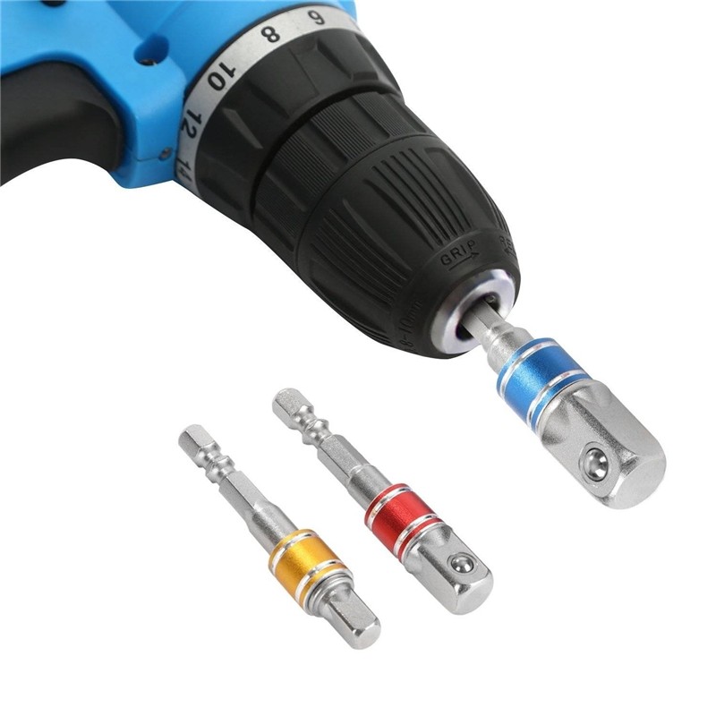 1/4 3/8 1/2 Inch Socket Adapter Set Drill Bits Driver Extension 3pcs Hex Shank
