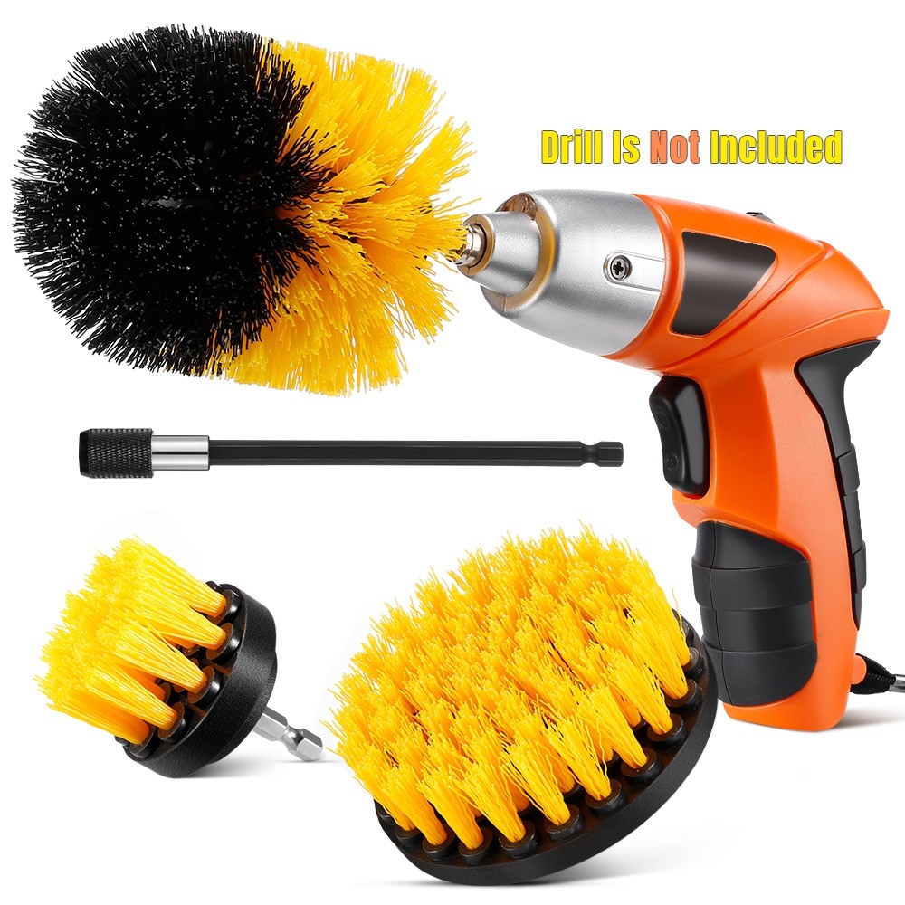 FIMEI 4PCS Drill Brushes Tough Nylon Bristles Multipurpose Cleaning Tools for Sinks / Toilets / Tiles / Car Tires