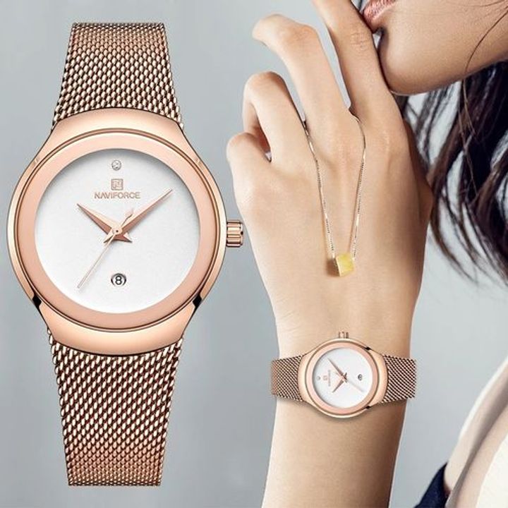 Naviforce Ladies Calendar 30M Water Resistant Top Luxury Wrist Watch rose gold one size