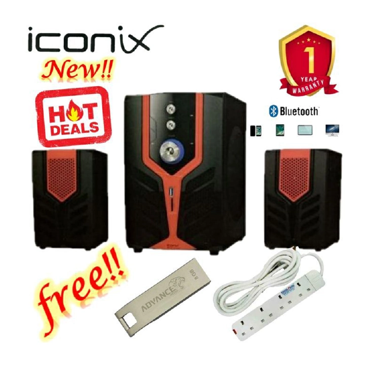 Iconix Sub Woofer SPEAKER With BT/FM 2.1CH+ Free 8GB + 4 WAY EXT
