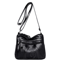 New Style Soft Leather Square Sling Bag WOMEN'S Cross-body Bag Middle-aged Shoulder Bag Mommy Bag black one size