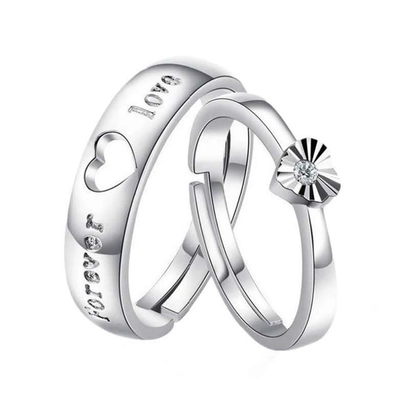 2 Pieces/Set  couple rings pair of wedding diamonds open mouth rings wedding jewellery