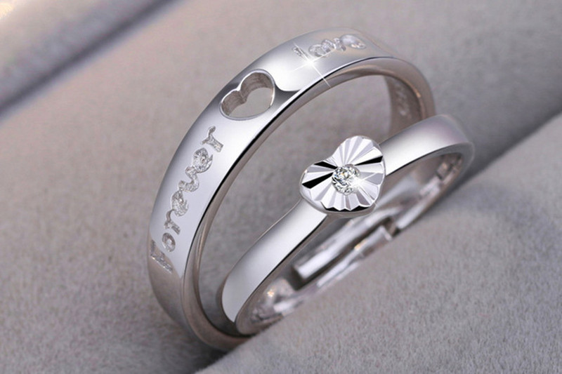 2 Pieces/Set  couple rings pair of wedding diamonds open mouth rings wedding jewellery