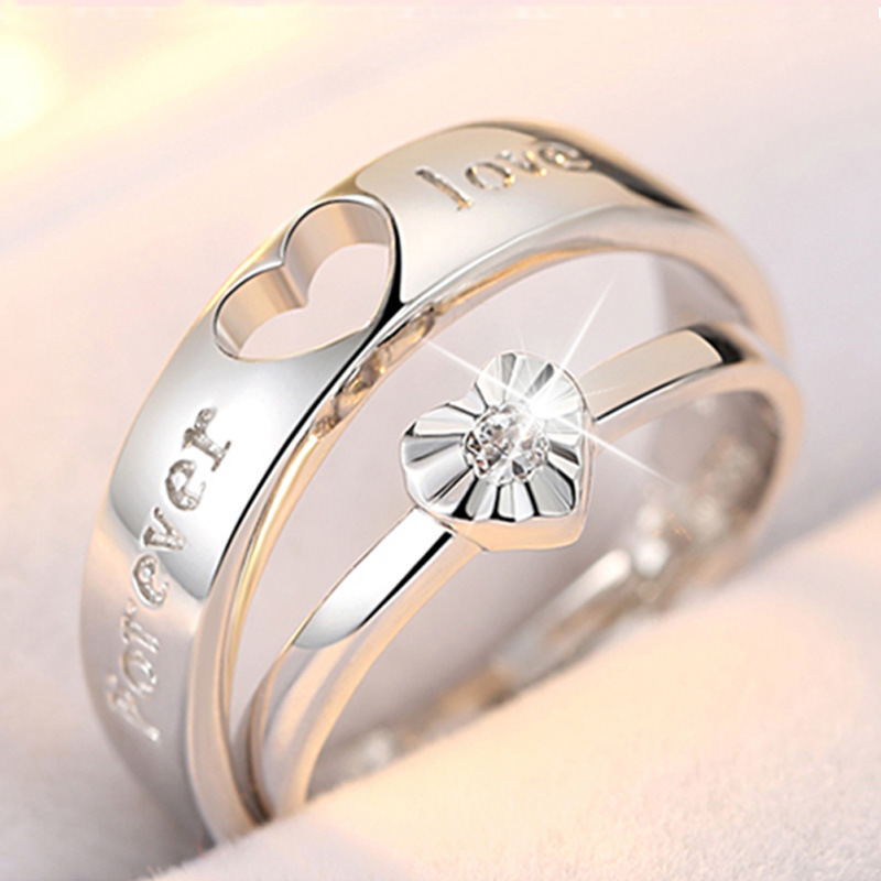 2 Pieces/Set  couple rings pair of wedding diamonds open mouth rings wedding jewellery