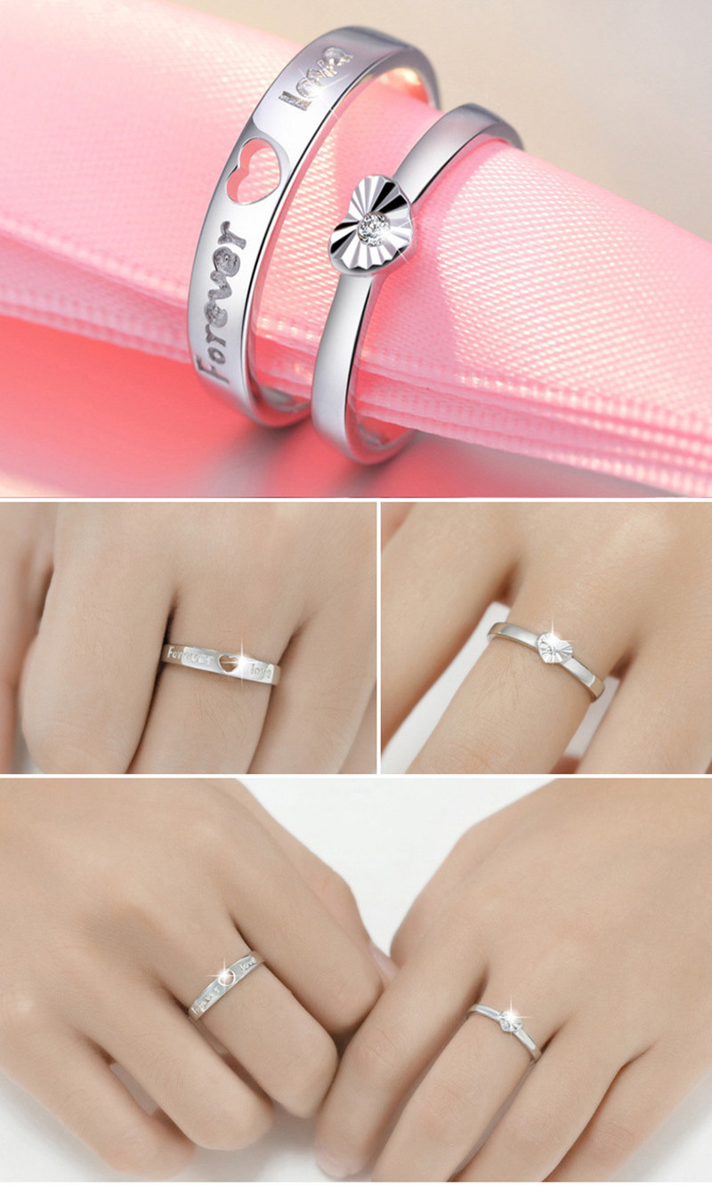 2 Pieces/Set  couple rings pair of wedding diamonds open mouth rings wedding jewellery