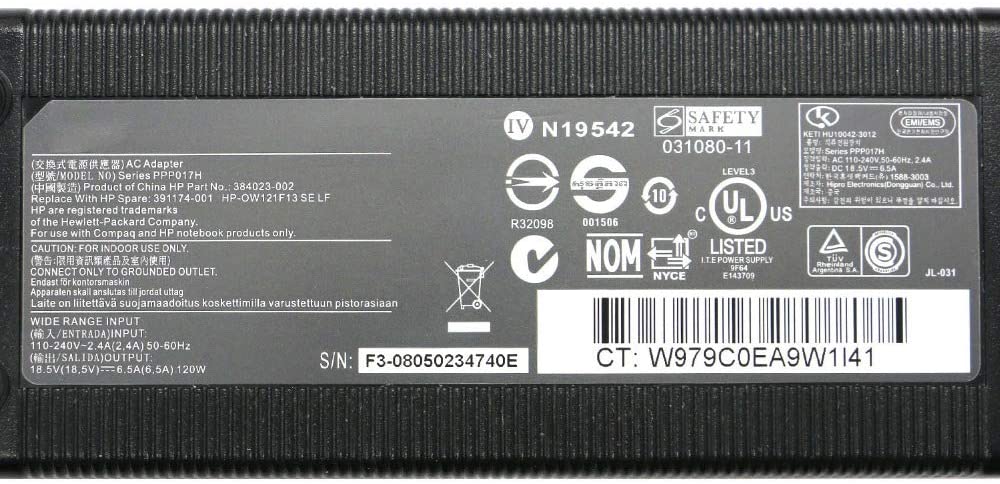 Generic PPP017H  PPP017L  391174-001 18.5V 6.5A 120W Adapter For HP Pavilion DC DM DP DR DV Series