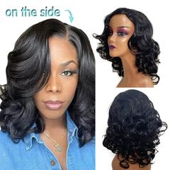 Synthetic Wigs non-pressurized inner-net free Women hairs wigs short wave natural black Black FREE SIZE Black normal