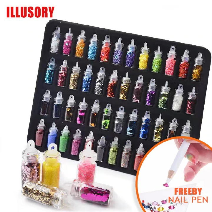 FBK 48 Bottles/Set Nail Art Sequins Glitter Powder Manicure Decoral Tips Polish Nail Stickers freebie nail dryer