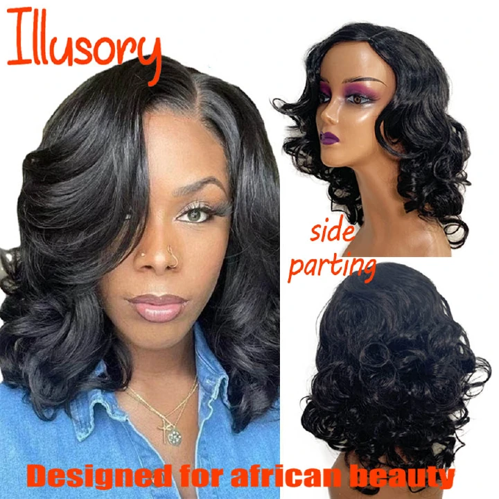 Synthetic Wigs non-pressurized inner-net free Women hairs wigs short wave natural black Black FREE SIZE