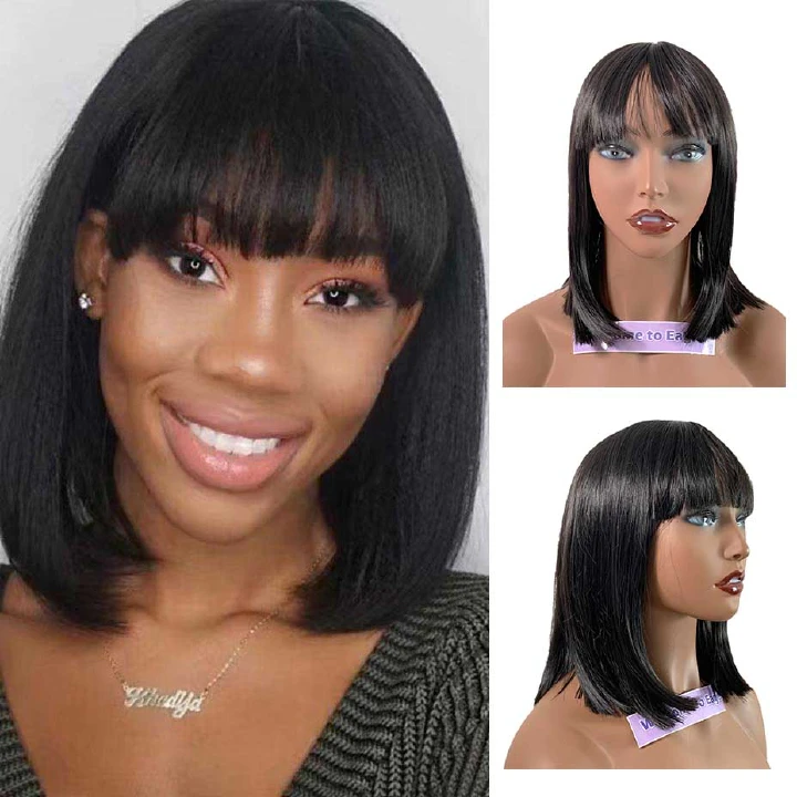 Fast Delivery 1-5workdays Female Short Straight Black Hair Synthetic Wig Bobo Hair Wigs