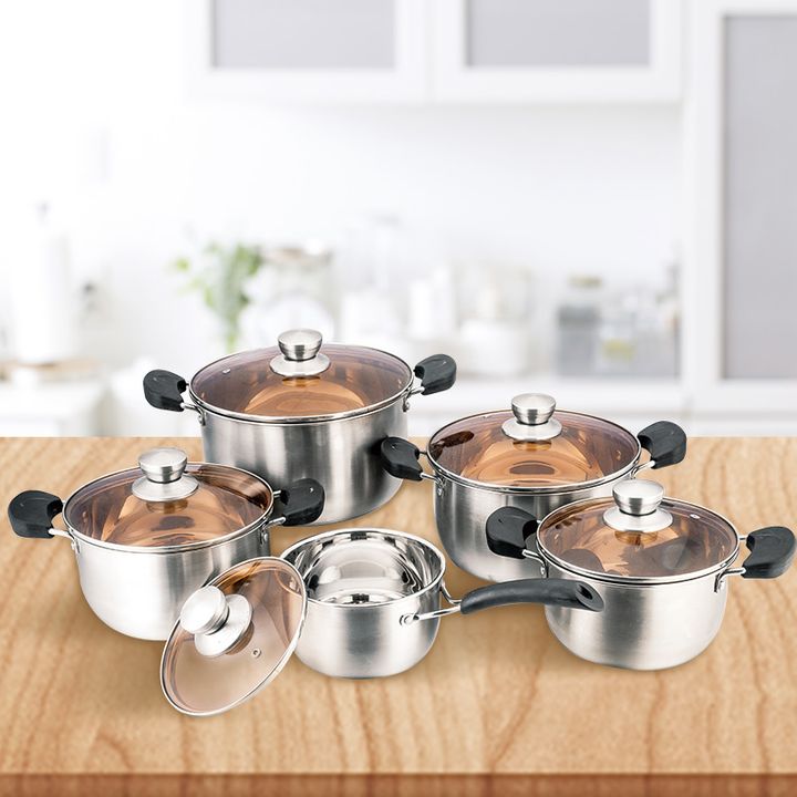 【Promotion】Jamespot 10PCS Stainless steel  Pot Set(5pcs pots +5pcs lids) Cookware Set Cooking Pots Sufuria（16/18/20/22/24cm)