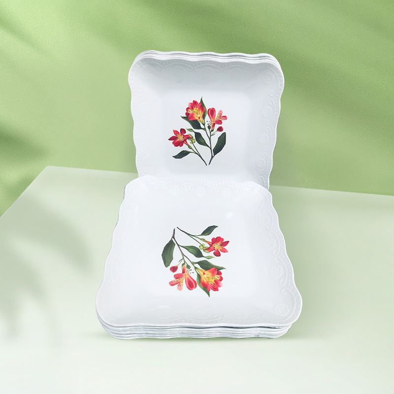 3pcs/ 6pcs/ 12pcs  21cm*21cm  Melamine plates  A-1980540003 （Random printing）