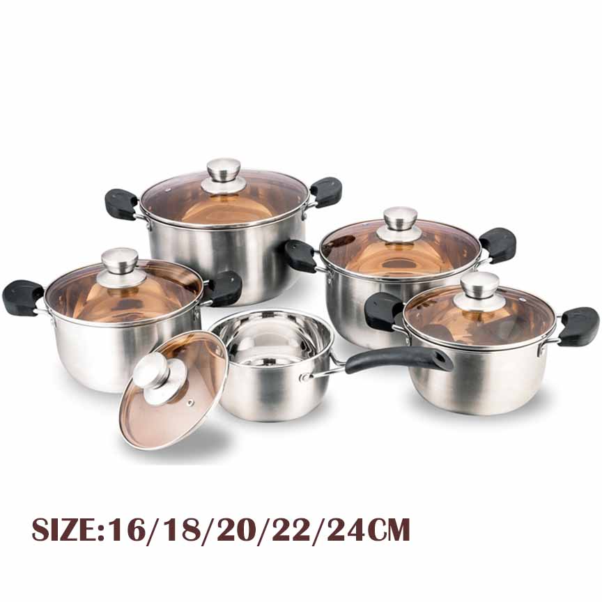 【Promotion】Jamespot 10PCS Stainless steel  Pot Set(5pcs pots +5pcs lids) Cookware Set Cooking Pots Sufuria（16/18/20/22/24cm)