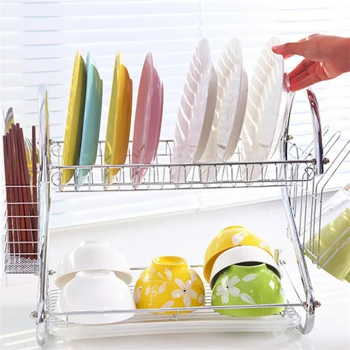 JP 2-Layer   Stainless Steel Dish Rack Drainer With Drain Board  Kitchen Tools Storage 40*39*25CM