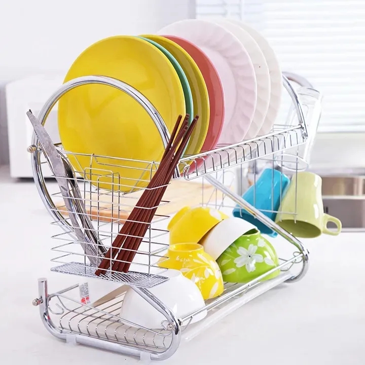 JP 2-Layer   Stainless Steel Dish Rack Drainer With Drain Board  Kitchen Tools Storage 40*39*25CM