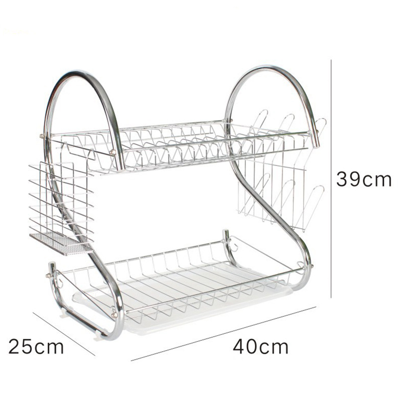 JP 2-Layer   Stainless Steel Dish Rack Drainer With Drain Board  Kitchen Tools Storage 40*39*25CM