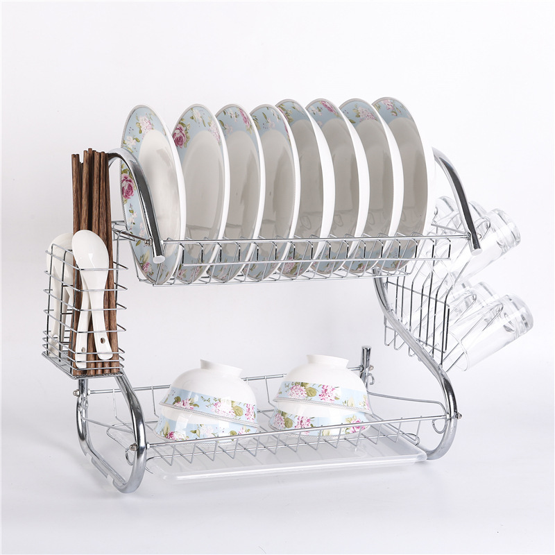 JP 2-Layer   Stainless Steel Dish Rack Drainer With Drain Board  Kitchen Tools Storage 40*39*25CM