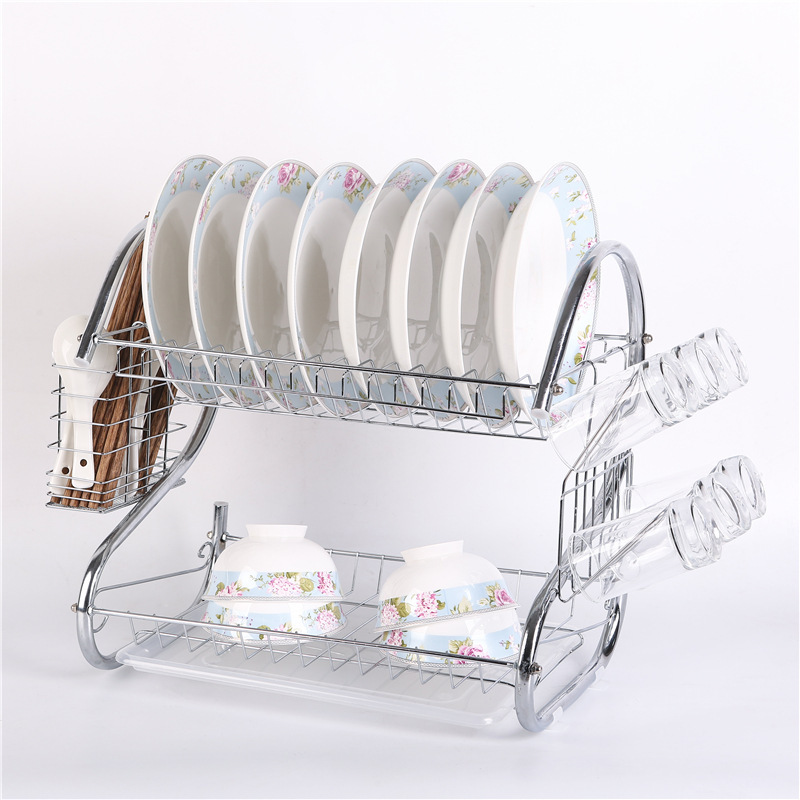 JP 2-Layer   Stainless Steel Dish Rack Drainer With Drain Board  Kitchen Tools Storage 40*39*25CM