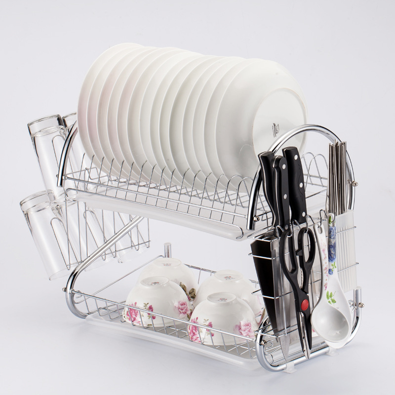 JP 2-Layer   Stainless Steel Dish Rack Drainer With Drain Board  Kitchen Tools Storage 40*39*25CM