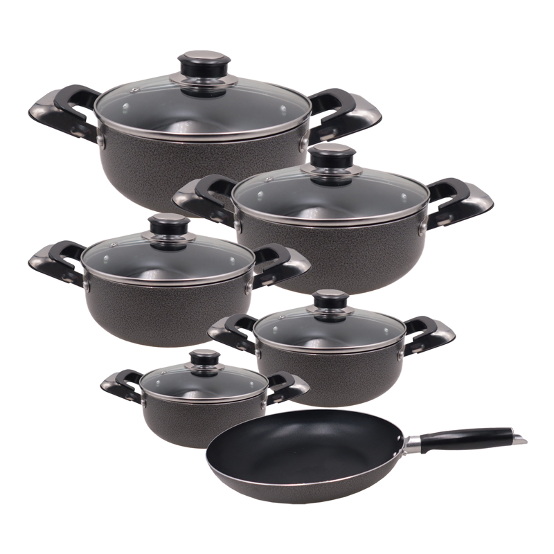 Jamespot 11PCS Aluminum Non-stick Cookware Set （5pcs Pots+5pcs lids)+1PC 26CM Pan Cooking Pots Sufuria 18CM+20CM+22CM+24CM+26CM Black as pictureBlack,as picture