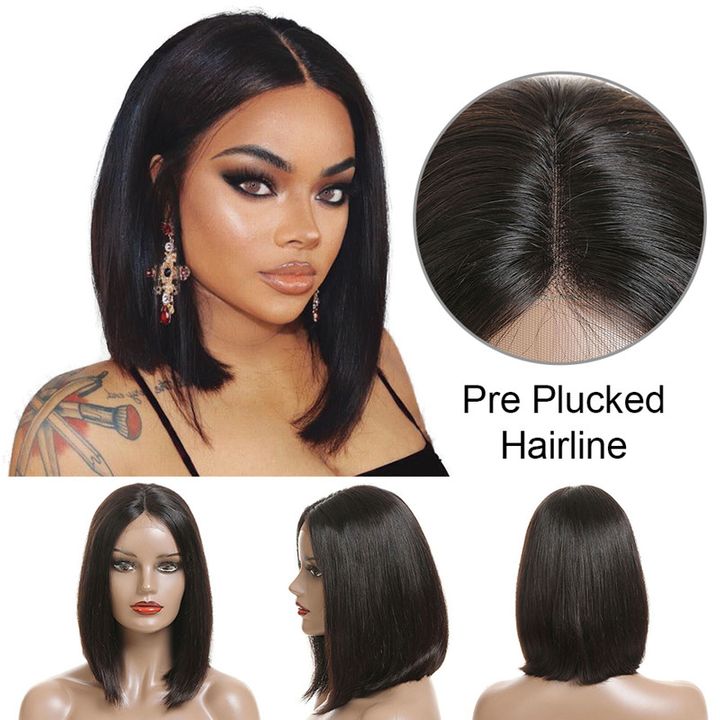 Best Hair Straight Bob Wig Lace Wig 180 Density Middle Part Blunt