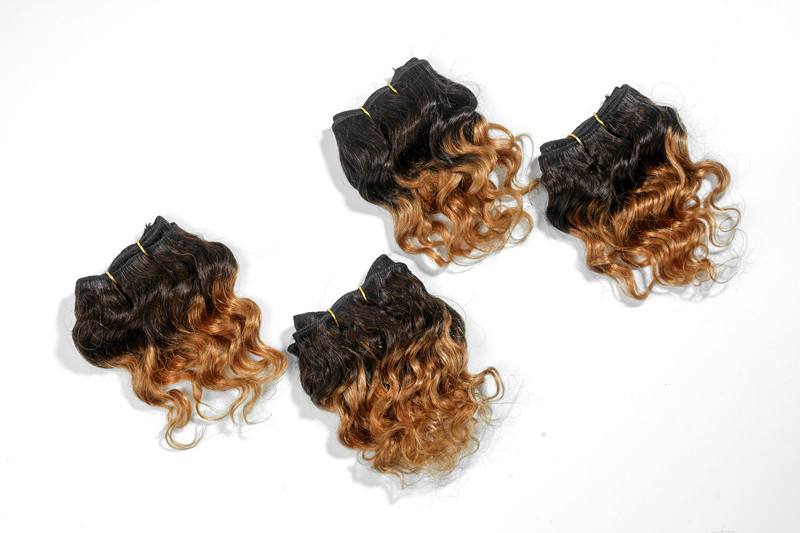 Double Drawn Spanish Curly Wave 6Inch 4 Bundles Brazilian Hair T2/30 100% Human Hair  Extension