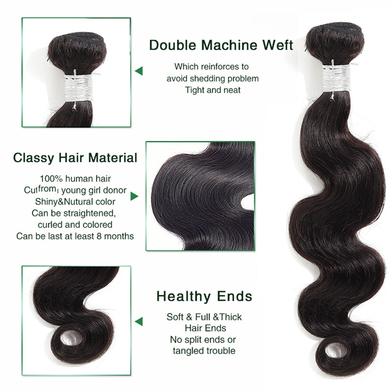 Best Hair Bundles With Closure Brazilian Hair Body Wave Human Hair Natural Color Middle Part Styles