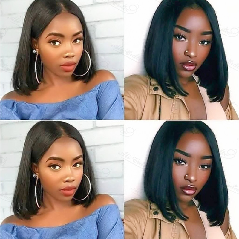 Best Hair Straight Bob Wig Lace Wig 180% Density Middle Part Blunt Cut Human Hair Wigs Natural Black
