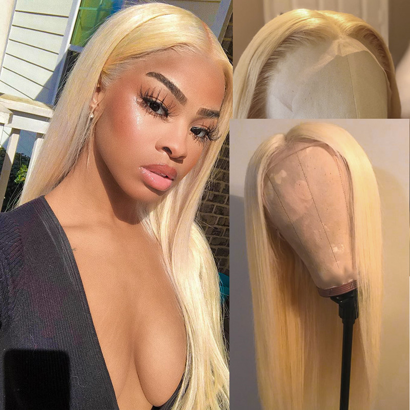 Blonde Hair Lace Front Wig 180% Density 13*4 Middle Part Frontal Wig Brazilian Straight Wigs