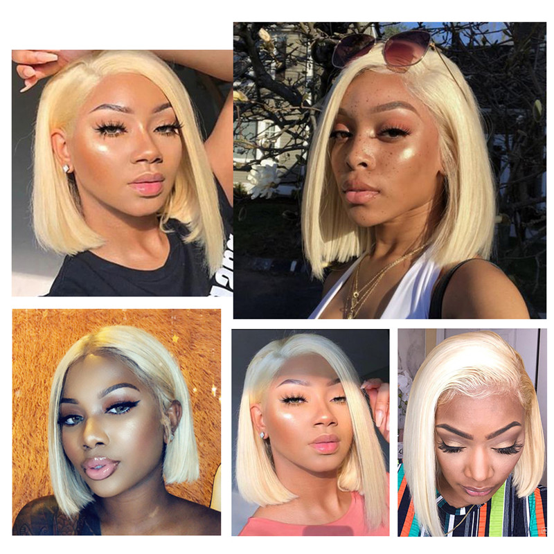 613 Blonde Lace Closure Wig 180% Density Short Human Hair Wigs Brazilian Remy Hair Blond Hair Bob
