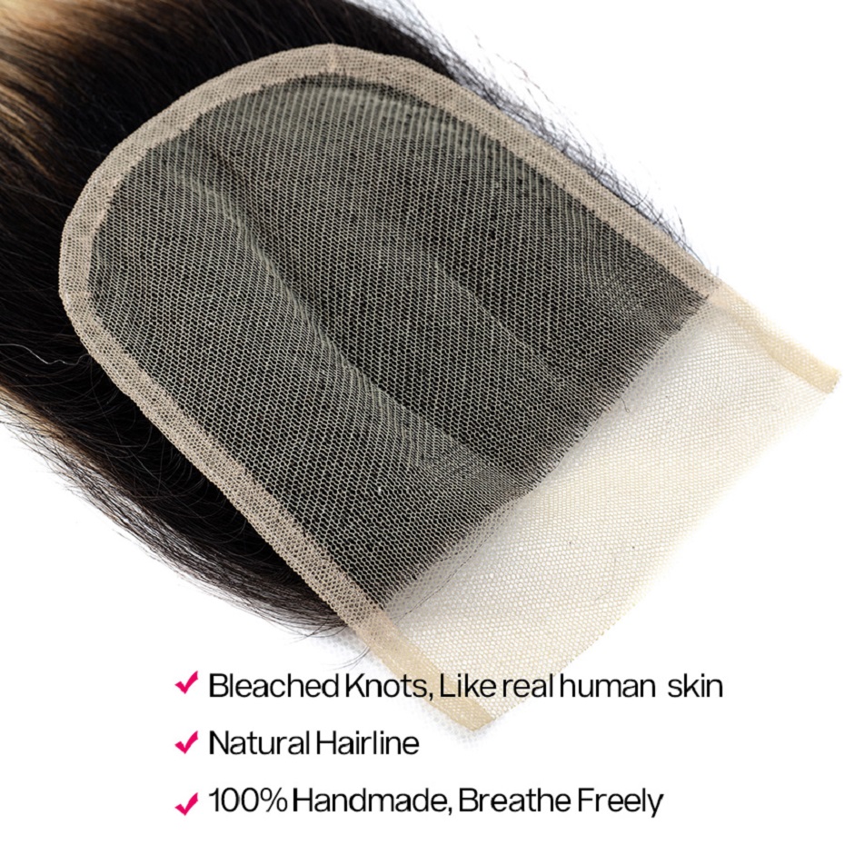 Best Hair 100% Human Hair Straight Weave Bundles Brazilian Virgin Human Hair 3 Bundles with 5*5 Lace Closure 1B#613