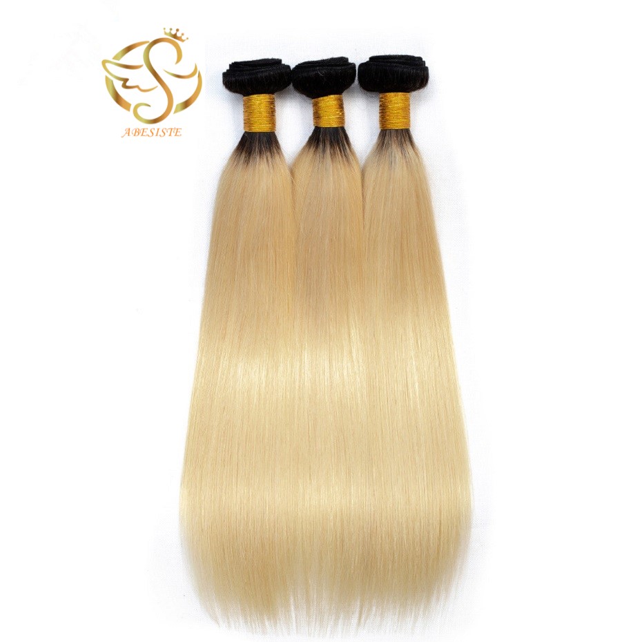 Best Hair 100% Human Hair Straight Weave Bundles Brazilian Virgin Human Hair 3 Bundles with 5*5 Lace Closure 1B#613