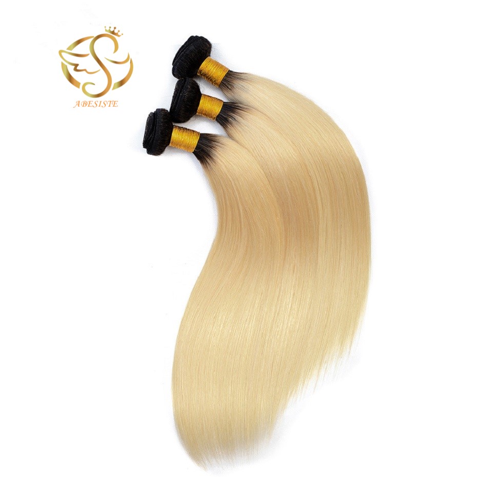 Best Hair 100% Human Hair Straight Weave Bundles Brazilian Virgin Human Hair 3 Bundles with 5*5 Lace Closure 1B#613